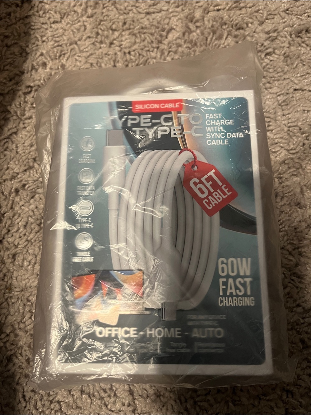 White Type-C to Type-C 6ft Fast Charging Cable - 60W